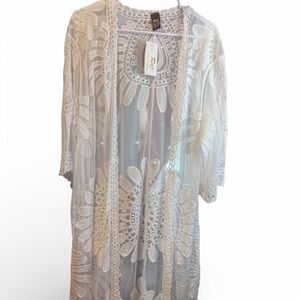 Raj White Sheer Embroidered Duster Kimono